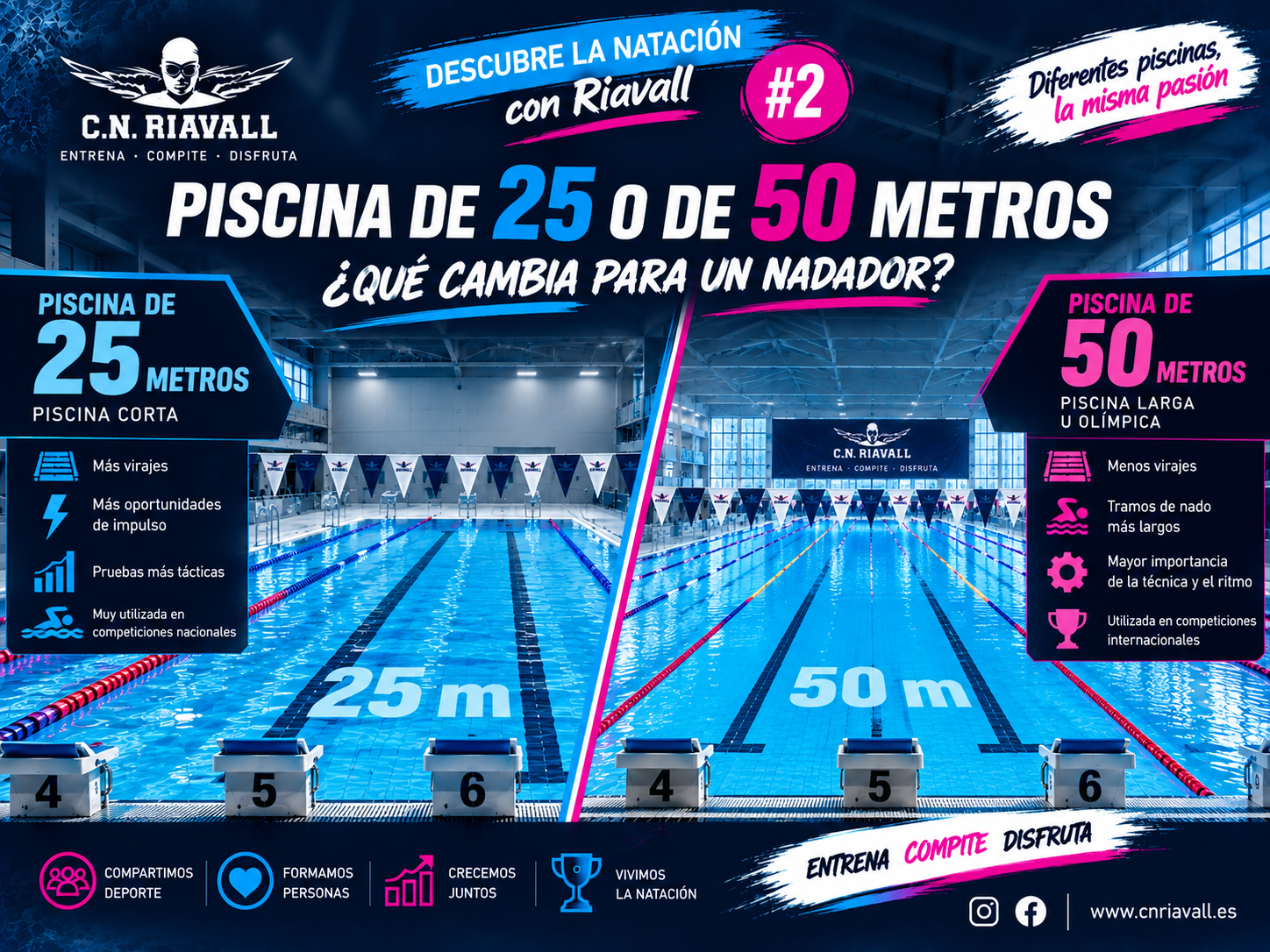 Descubre la natación con Riavall  #2: Piscina de 25 o de 50 metros: ¿qué cambia para un nadador?